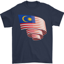 Curled Malaysia Flag Malaysian Day Football Mens T-Shirt 100% Cotton Navy Blue
