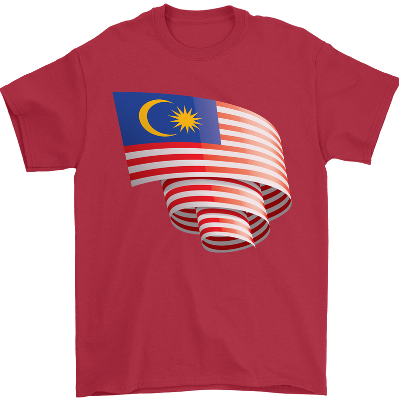 Curled Malaysia Flag Malaysian Day Football Mens T-Shirt 100% Cotton Red