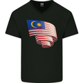 Curled Malaysia Flag Malaysian Day Football Mens V-Neck Cotton T-Shirt Black