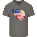 Curled Malaysia Flag Malaysian Day Football Mens V-Neck Cotton T-Shirt Charcoal