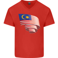 Curled Malaysia Flag Malaysian Day Football Mens V-Neck Cotton T-Shirt Red