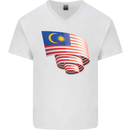 Curled Malaysia Flag Malaysian Day Football Mens V-Neck Cotton T-Shirt White