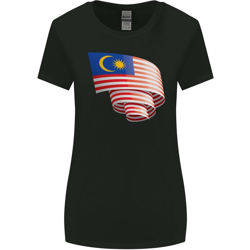 Curled Malaysia Flag Malaysian Day Football Womens Wider Cut T-Shirt Black