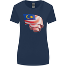 Curled Malaysia Flag Malaysian Day Football Womens Wider Cut T-Shirt Navy Blue