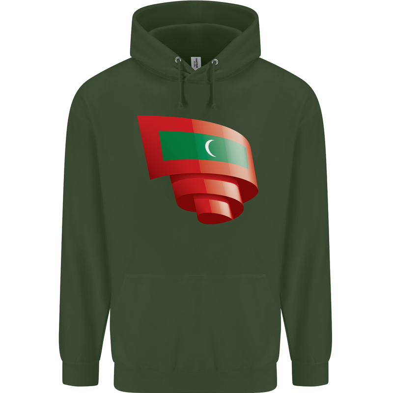 Curled Maldives Flag Maldivian Day Football Childrens Kids Hoodie Forest Green