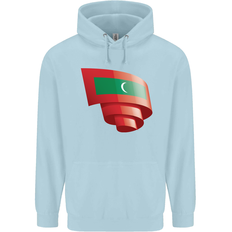 Curled Maldives Flag Maldivian Day Football Childrens Kids Hoodie Light Blue