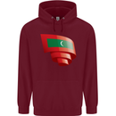 Curled Maldives Flag Maldivian Day Football Childrens Kids Hoodie Maroon