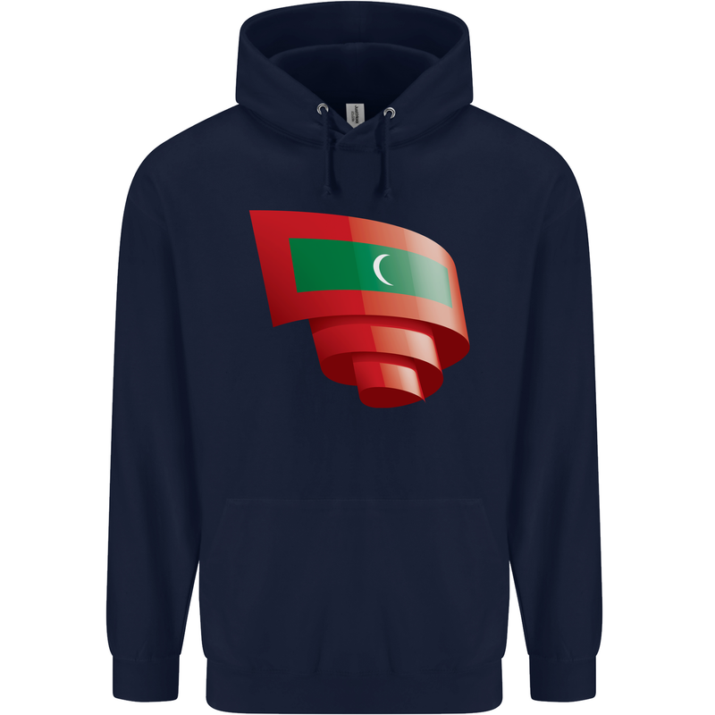 Curled Maldives Flag Maldivian Day Football Childrens Kids Hoodie Navy Blue