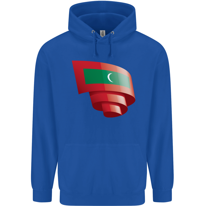 Curled Maldives Flag Maldivian Day Football Childrens Kids Hoodie Royal Blue