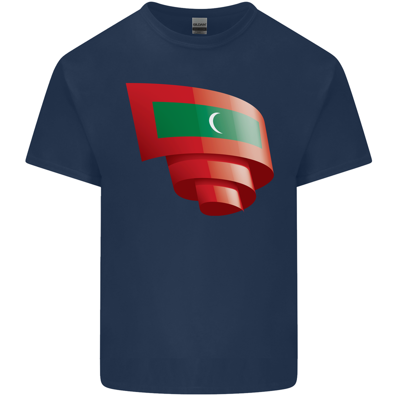 Curled Maldives Flag Maldivian Day Football Kids T-Shirt Childrens Navy Blue