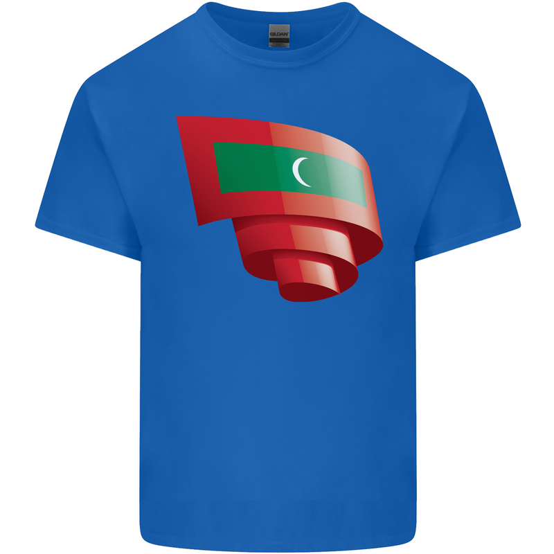 Curled Maldives Flag Maldivian Day Football Mens Cotton T-Shirt Tee Top Royal Blue