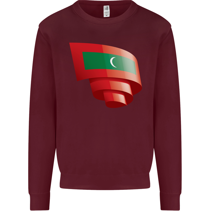 Curled Maldives Flag Maldivian Day Football Mens Sweatshirt Jumper Maroon
