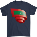 Curled Maldives Flag Maldivian Day Football Mens T-Shirt 100% Cotton Navy Blue