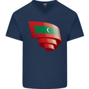 Curled Maldives Flag Maldivian Day Football Mens V-Neck Cotton T-Shirt Navy Blue