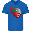 Curled Maldives Flag Maldivian Day Football Mens V-Neck Cotton T-Shirt Royal Blue