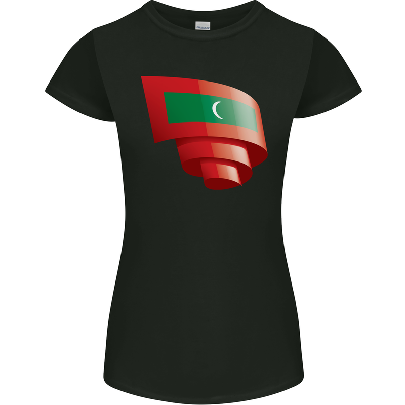 Curled Maldives Flag Maldivian Day Football Womens Petite Cut T-Shirt Black