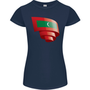 Curled Maldives Flag Maldivian Day Football Womens Petite Cut T-Shirt Navy Blue