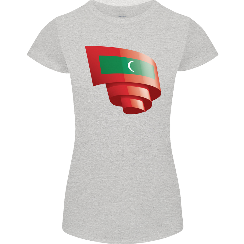 Curled Maldives Flag Maldivian Day Football Womens Petite Cut T-Shirt Sports Grey