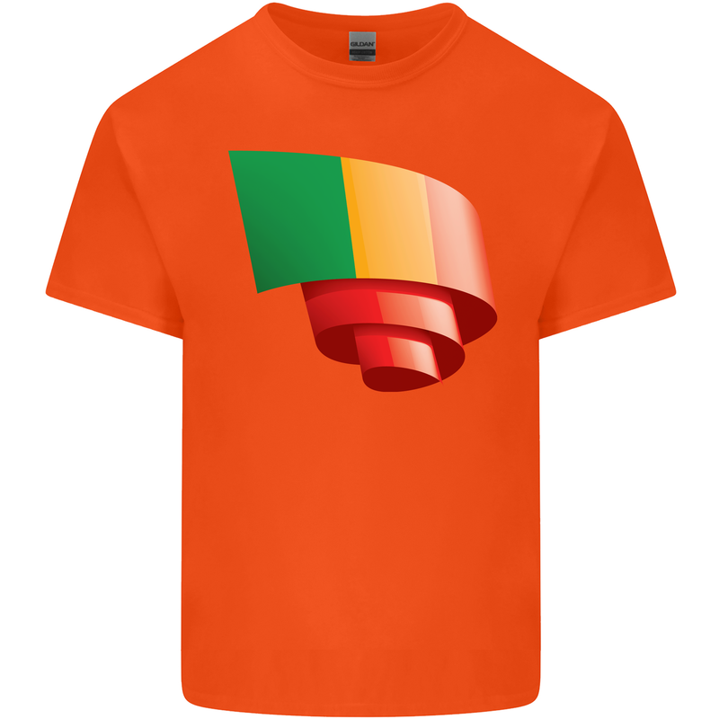 Curled Mali Flag Malian Day Football Mens Cotton T-Shirt Tee Top Orange