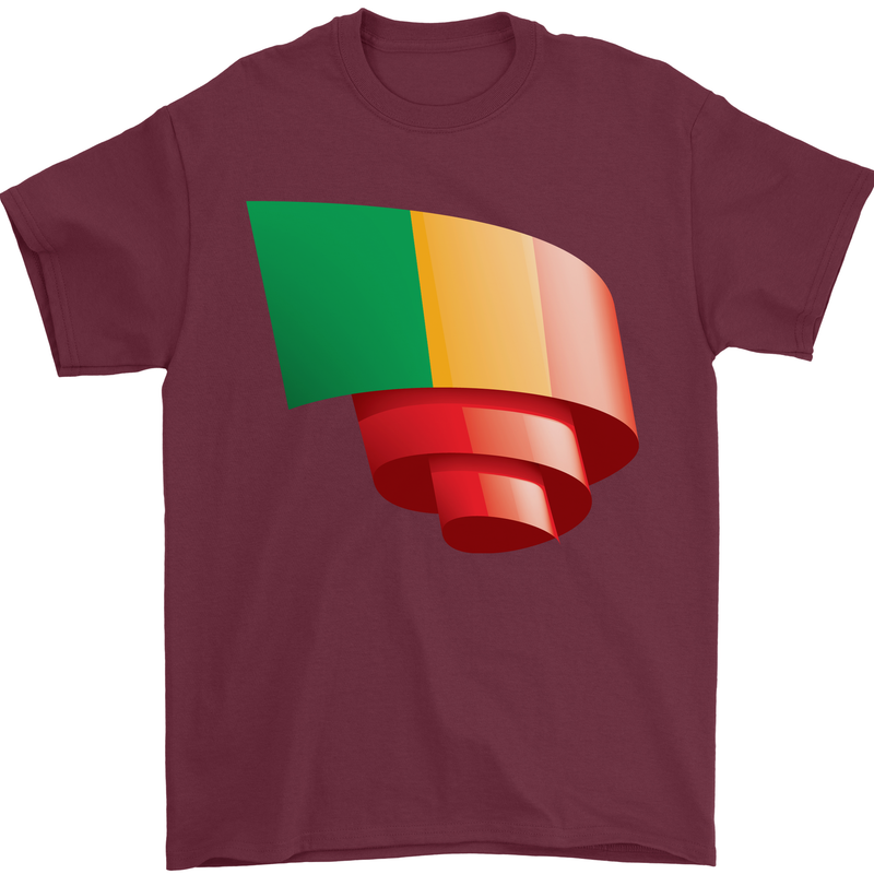 Curled Mali Flag Malian Day Football Mens T-Shirt 100% Cotton Maroon
