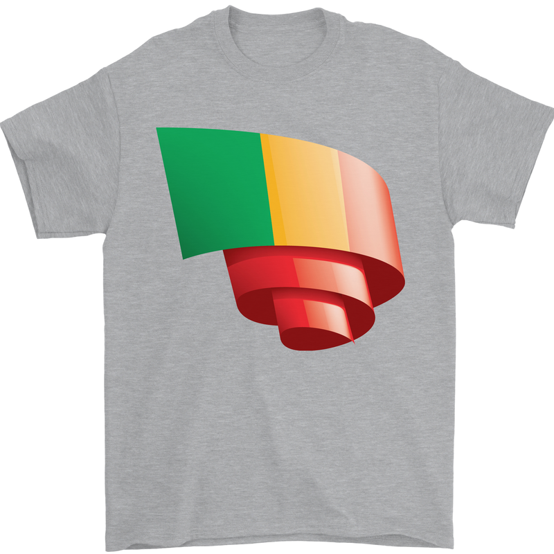 Curled Mali Flag Malian Day Football Mens T-Shirt 100% Cotton Sports Grey