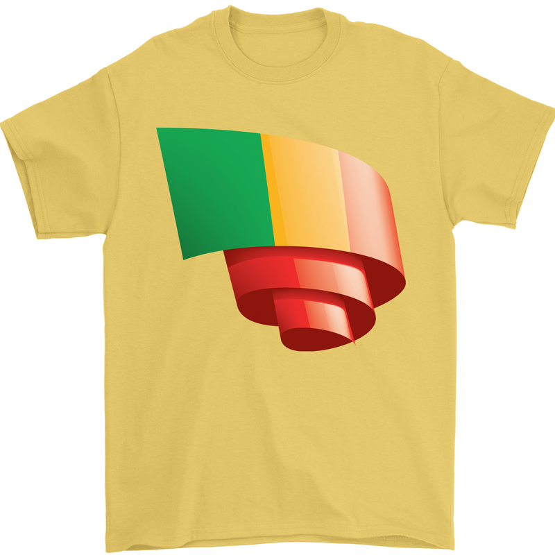 Curled Mali Flag Malian Day Football Mens T-Shirt 100% Cotton Yellow
