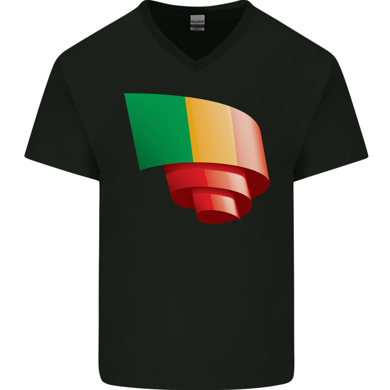 Curled Mali Flag Malian Day Football Mens V-Neck Cotton T-Shirt Black