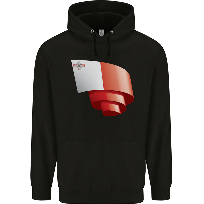 Curled Malta Flag Maltese Day Football Childrens Kids Hoodie Black