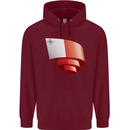 Curled Malta Flag Maltese Day Football Childrens Kids Hoodie Maroon