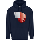 Curled Malta Flag Maltese Day Football Childrens Kids Hoodie Navy Blue