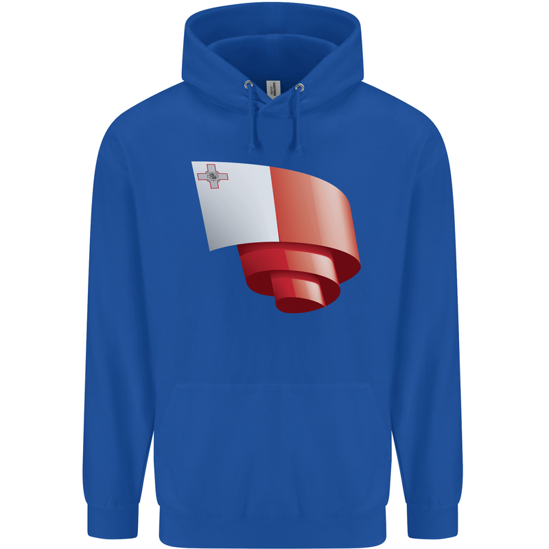 Curled Malta Flag Maltese Day Football Childrens Kids Hoodie Royal Blue