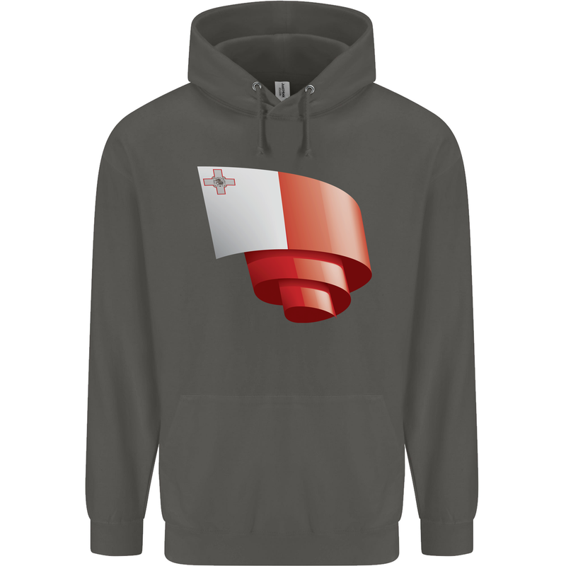 Curled Malta Flag Maltese Day Football Childrens Kids Hoodie Storm Grey