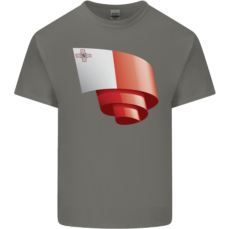 Curled Malta Flag Maltese Day Football Kids T-Shirt Childrens Charcoal