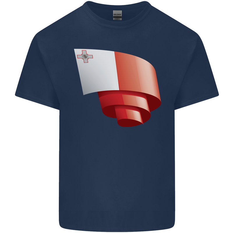 Curled Malta Flag Maltese Day Football Kids T-Shirt Childrens Navy Blue