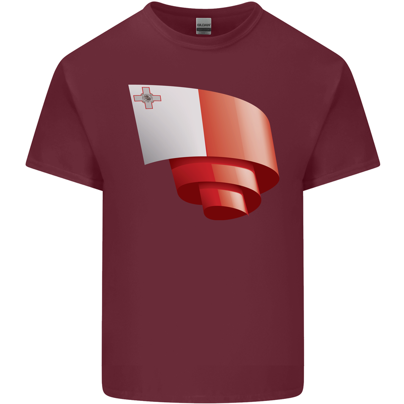 Curled Malta Flag Maltese Day Football Mens Cotton T-Shirt Tee Top Maroon