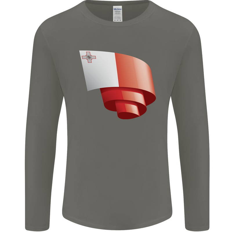 Curled Malta Flag Maltese Day Football Mens Long Sleeve T-Shirt Charcoal