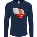 Curled Malta Flag Maltese Day Football Mens Long Sleeve T-Shirt Navy Blue