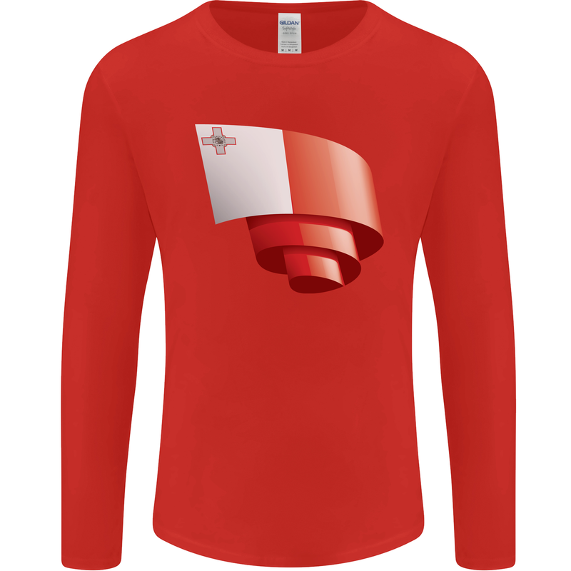 Curled Malta Flag Maltese Day Football Mens Long Sleeve T-Shirt Red