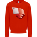 Curled Malta Flag Maltese Day Football Mens Sweatshirt Jumper Bright Red