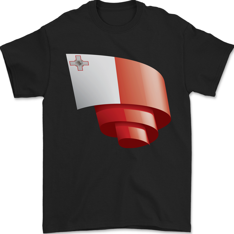 Curled Malta Flag Maltese Day Football Mens T-Shirt 100% Cotton Black