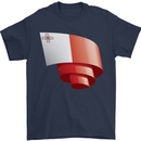 Curled Malta Flag Maltese Day Football Mens T-Shirt 100% Cotton Navy Blue