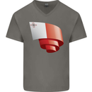 Curled Malta Flag Maltese Day Football Mens V-Neck Cotton T-Shirt Charcoal
