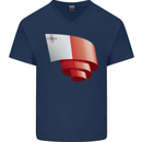 Curled Malta Flag Maltese Day Football Mens V-Neck Cotton T-Shirt Navy Blue