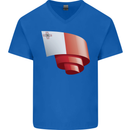 Curled Malta Flag Maltese Day Football Mens V-Neck Cotton T-Shirt Royal Blue