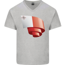 Curled Malta Flag Maltese Day Football Mens V-Neck Cotton T-Shirt Sports Grey