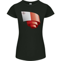 Curled Malta Flag Maltese Day Football Womens Petite Cut T-Shirt Black