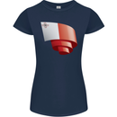 Curled Malta Flag Maltese Day Football Womens Petite Cut T-Shirt Navy Blue