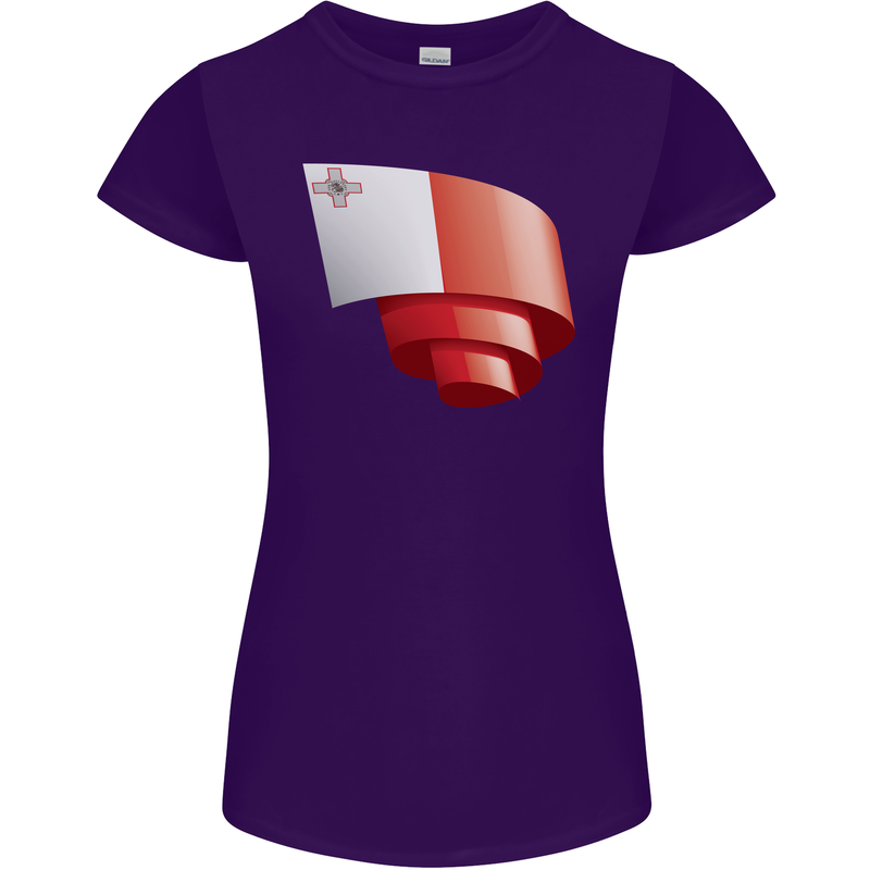 Curled Malta Flag Maltese Day Football Womens Petite Cut T-Shirt Purple