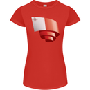 Curled Malta Flag Maltese Day Football Womens Petite Cut T-Shirt Red