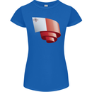 Curled Malta Flag Maltese Day Football Womens Petite Cut T-Shirt Royal Blue